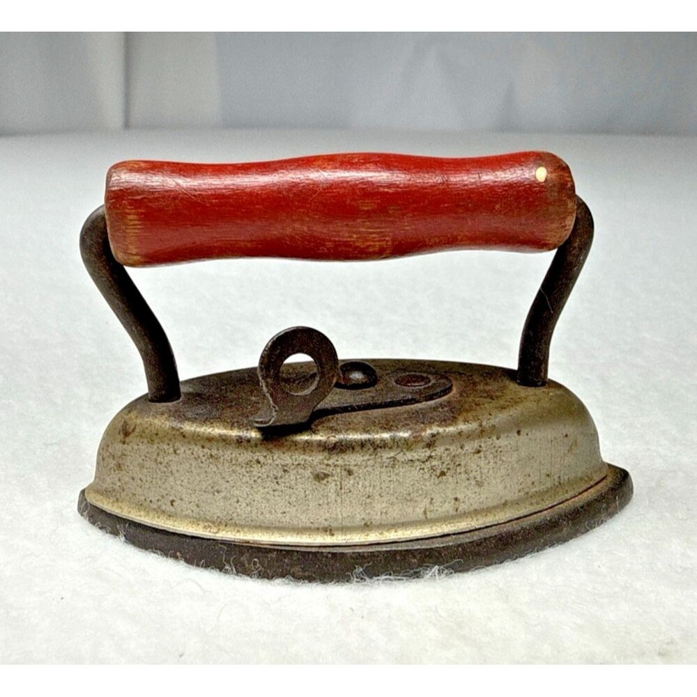 Dover Dolly Miniature Sad Iron Red Wood Handle Made in USA 3" Toy Iron Vintage